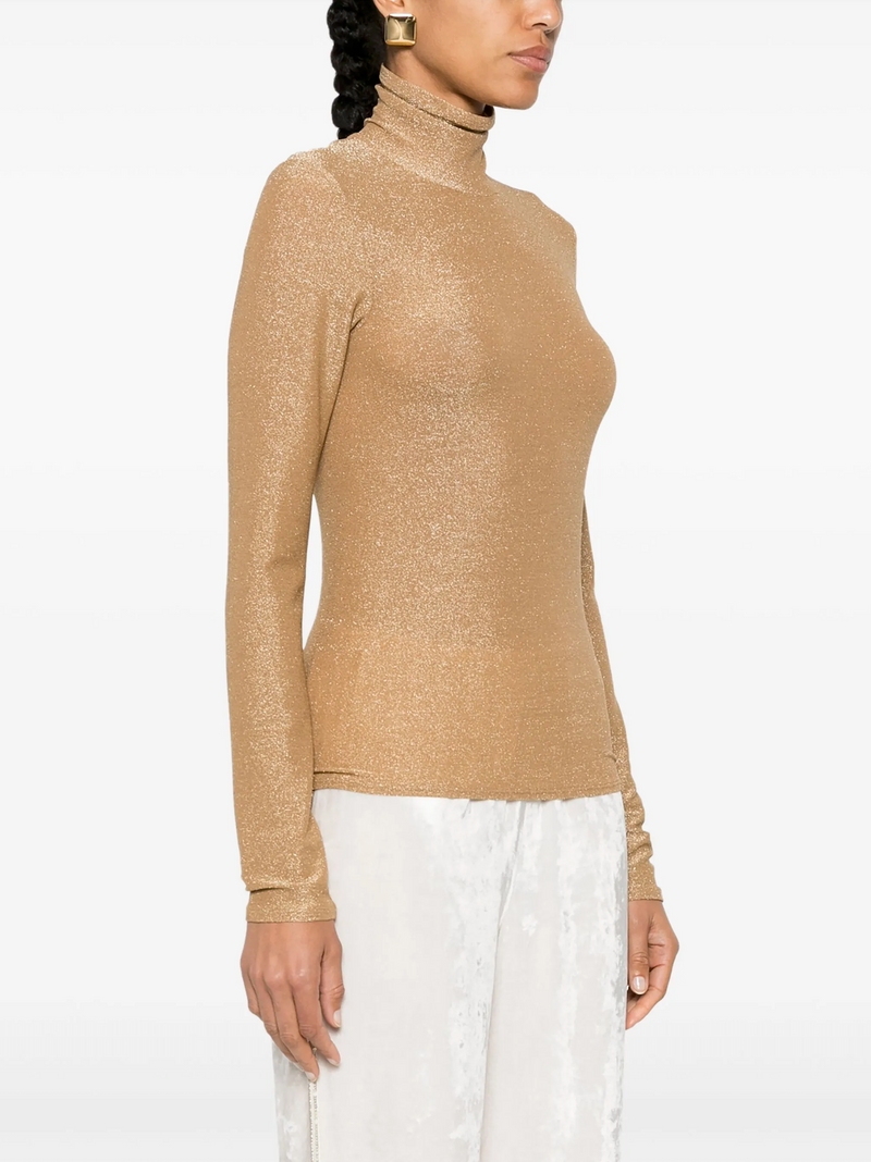 Lurex Jersey Turtleneck T-Shirt Oro