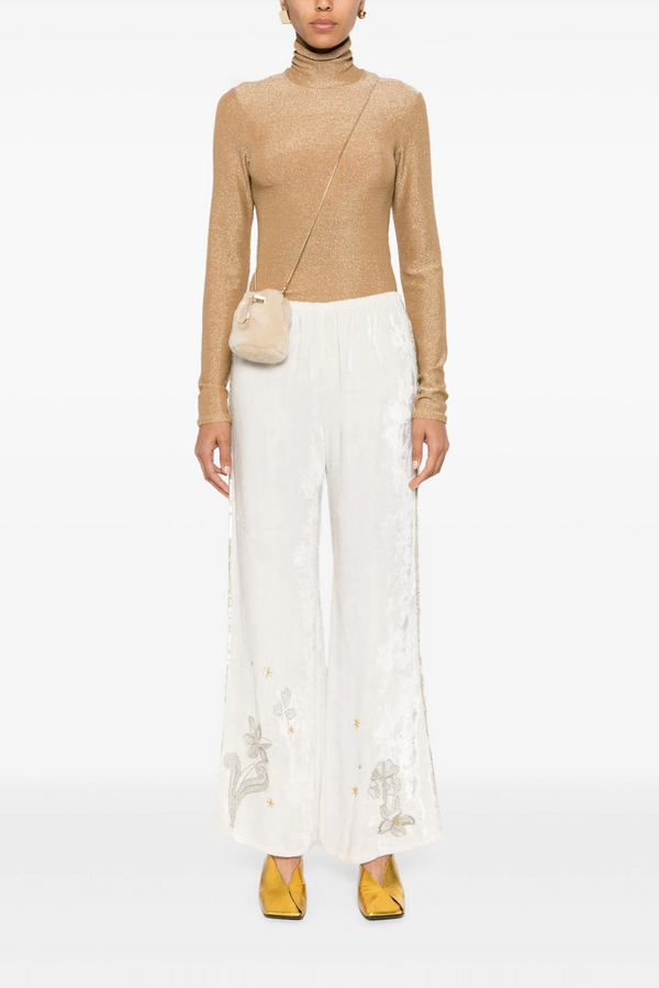 Lurex Jersey Turtleneck T-Shirt Oro