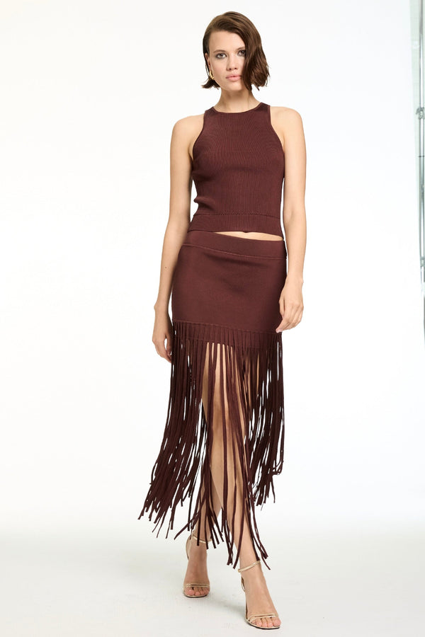 Carlyle Short Skirt with Fringe Deep Spice