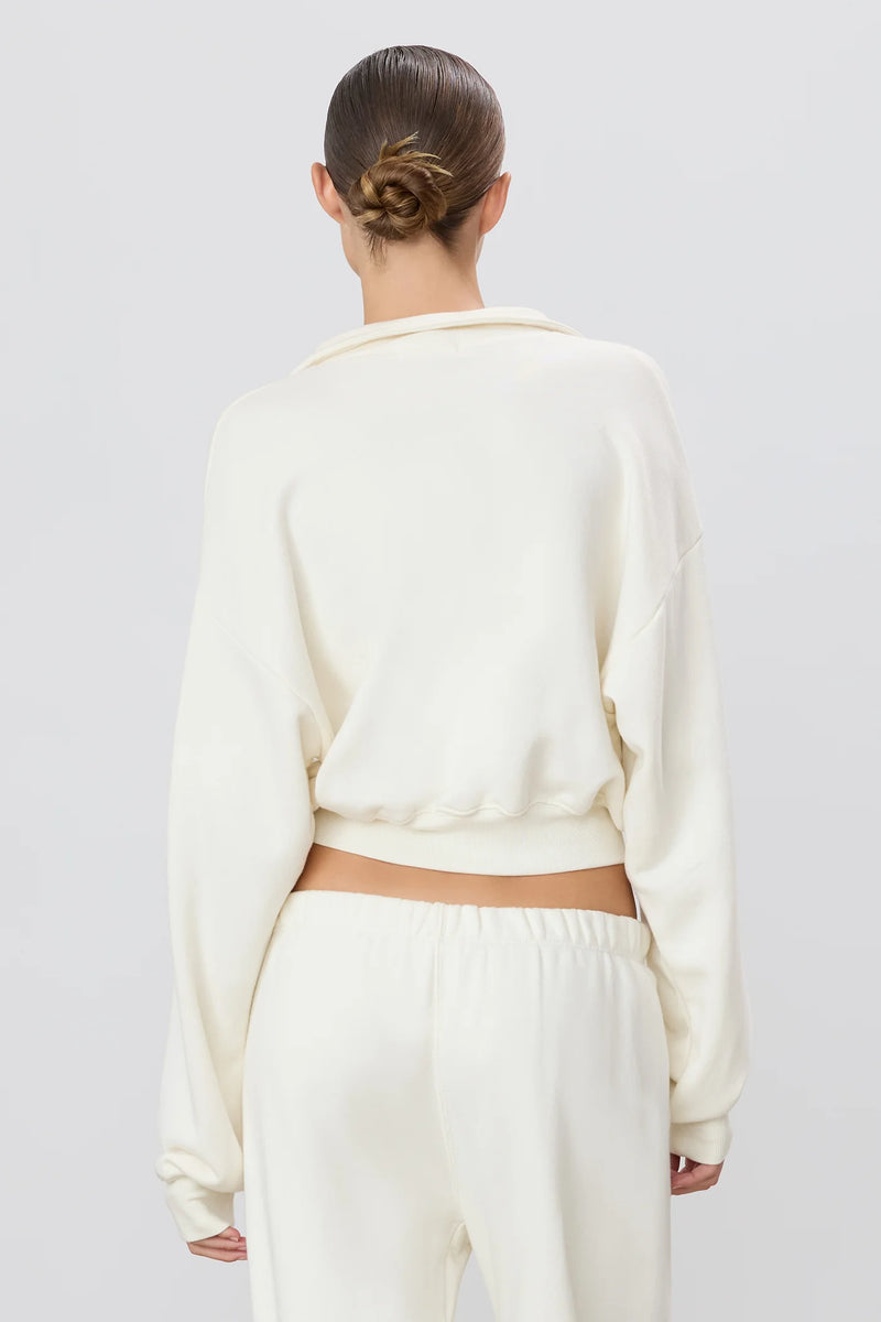 Cropped Half-Zip Sweatshirt Cream