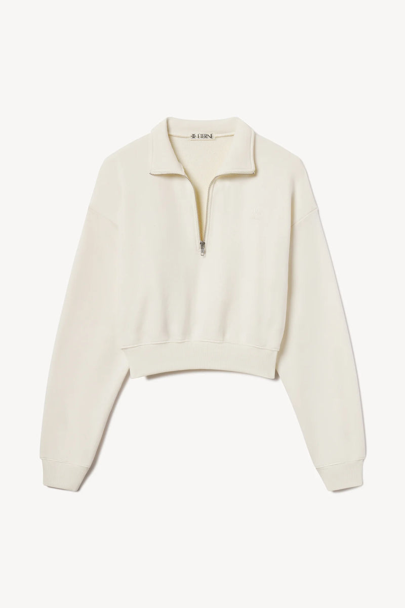 Cropped Half-Zip Sweatshirt Cream