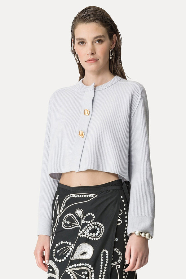 Cashmere Wool Rib Knit Cropped Cardigan