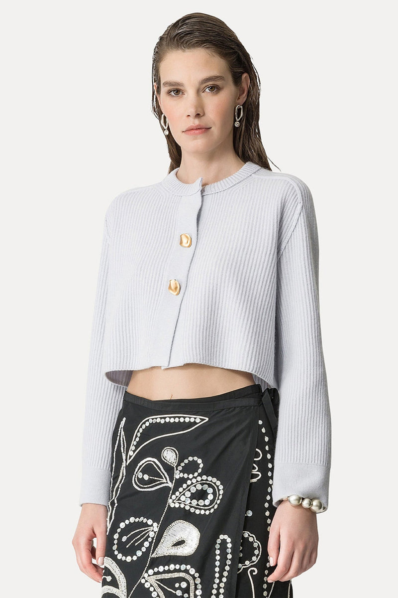 Cashmere Wool Rib Knit Cropped Cardigan