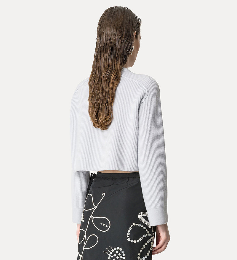 Cashmere Wool Rib Knit Cropped Cardigan