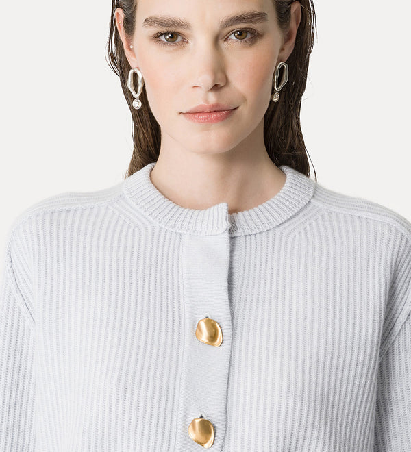 Cashmere Wool Rib Knit Cropped Cardigan