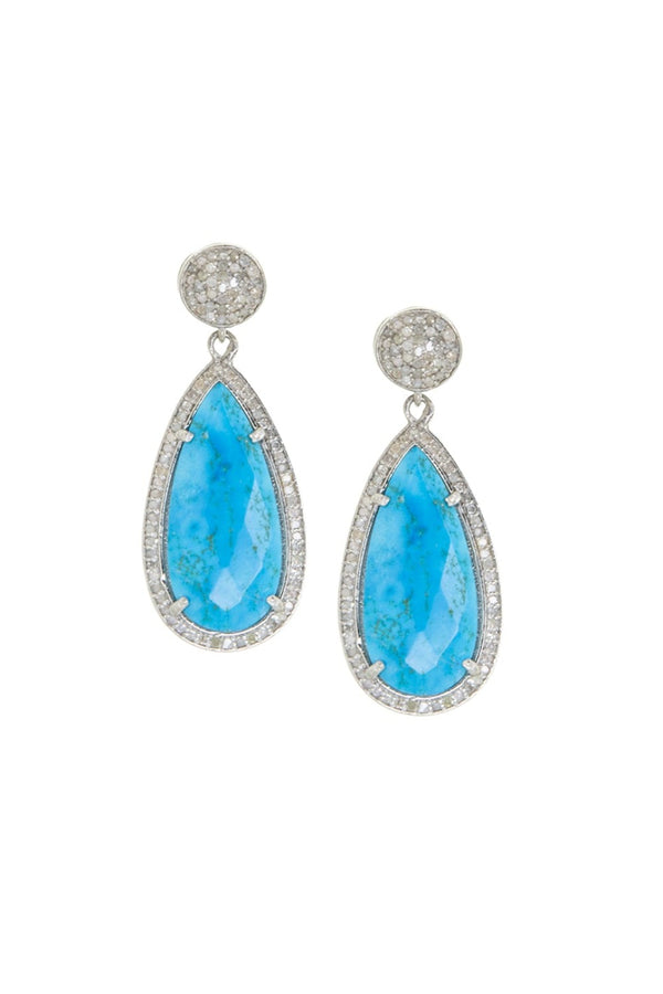 Diamond Lined Turquoise Drop Earring
