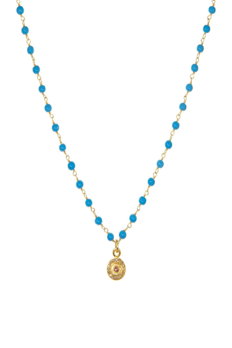 Turquoise Chain with Round Ruby Charm