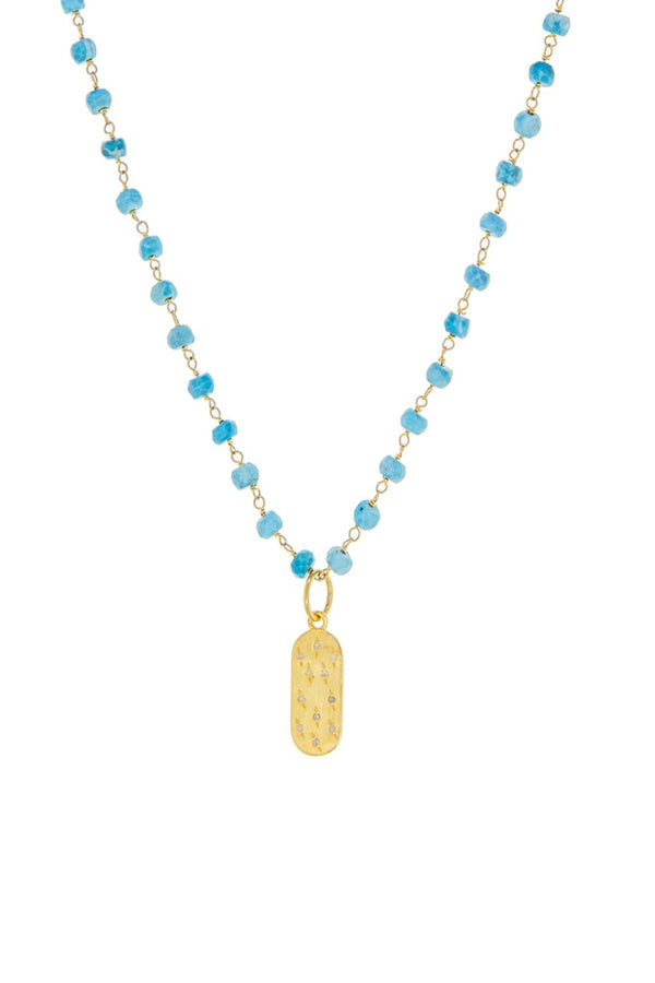 Turquoise Semi Precious Necklace with Diamond Tag Charm
