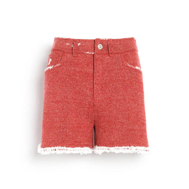 Denim Fringed Cashmere and Cotton Shorts