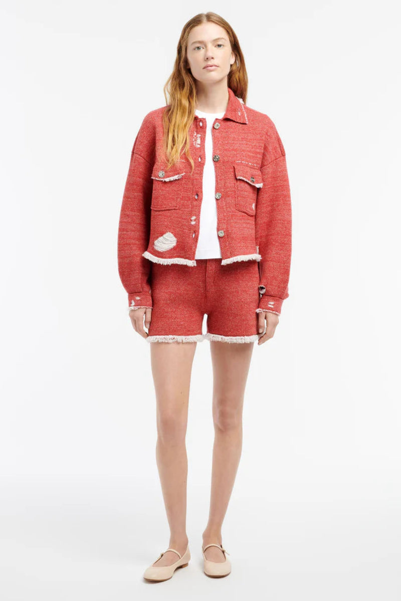 Denim Fringed Cashmere and Cotton Shorts