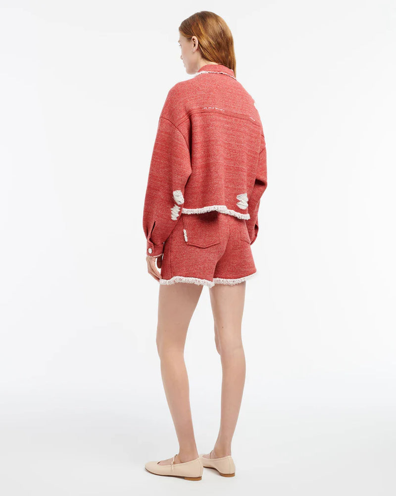 Denim Fringed Cashmere and Cotton Shorts