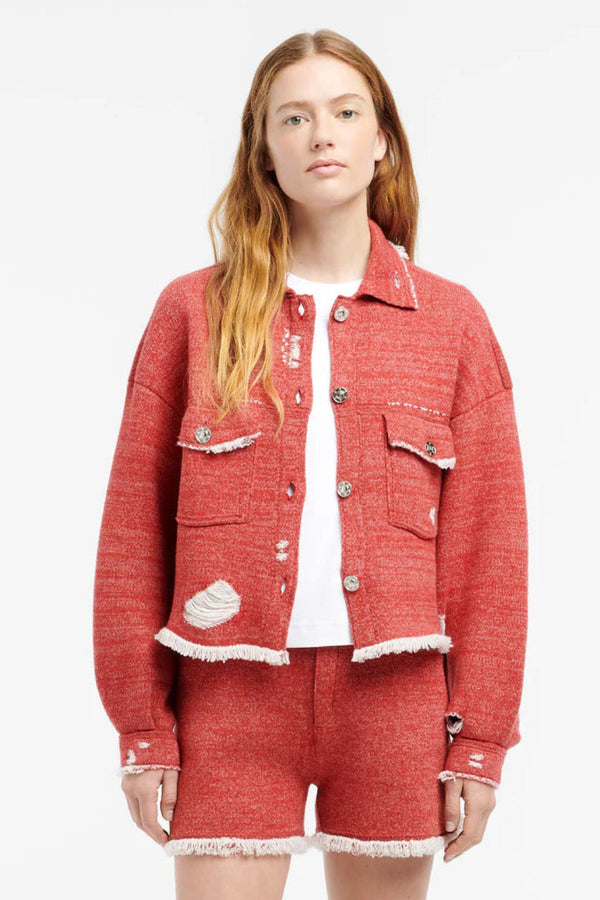 Denim Fringed Cashmere and Cotton Jacket