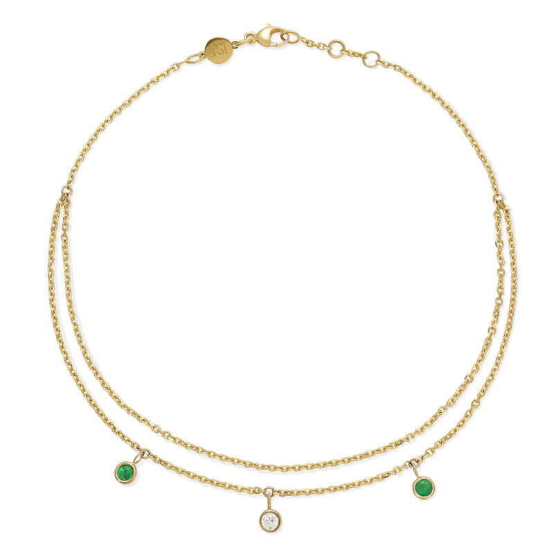 Diamond Emerald Double Chain Anklet