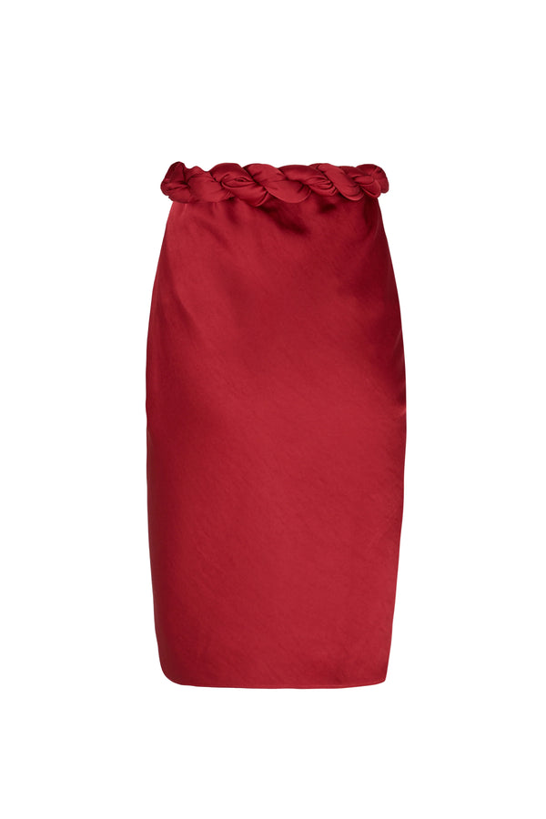 Red Draped Satin Skirt