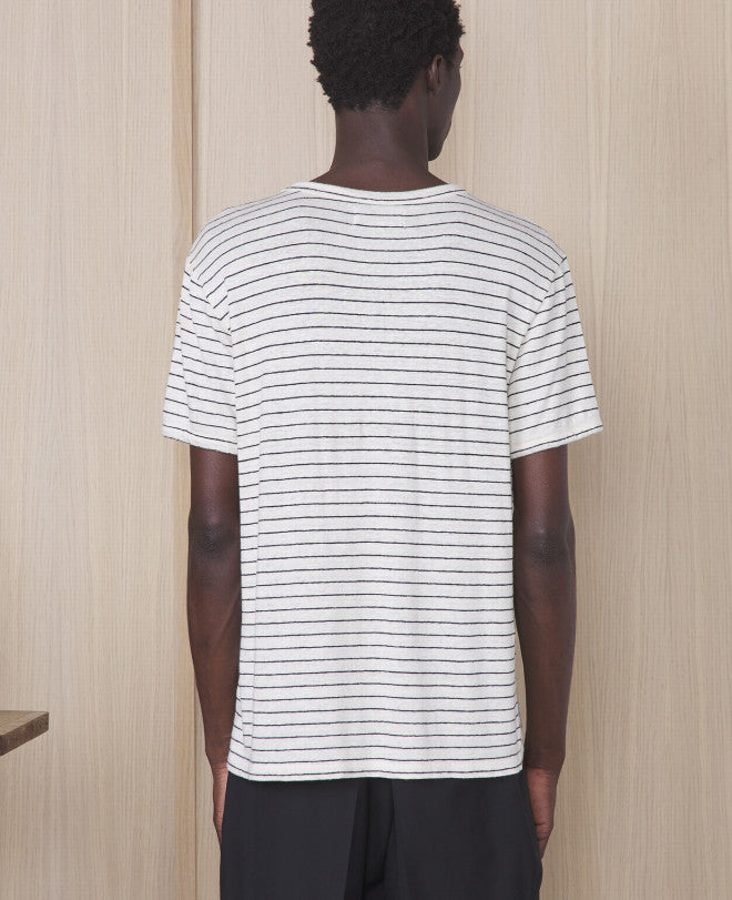 Ecru-Black French Linen Striped Tee