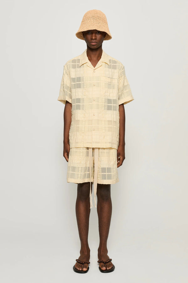 Enzo Beige Sheer Check Shorts