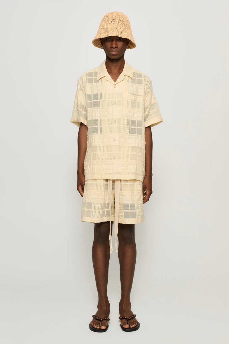 Enzo Beige Sheer Check Shorts