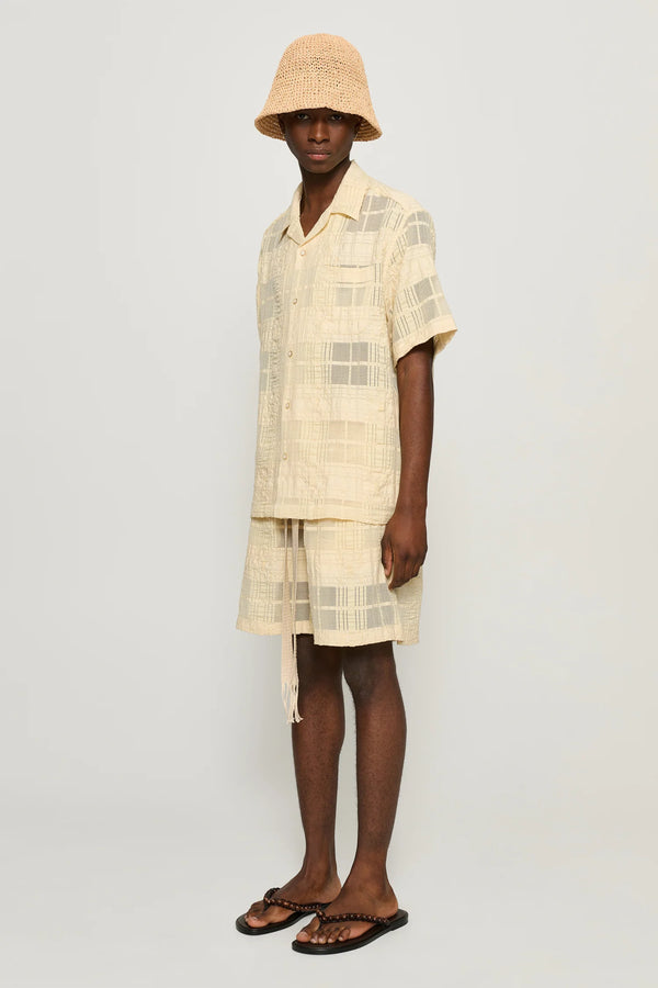 Enzo Beige Sheer Check Shorts