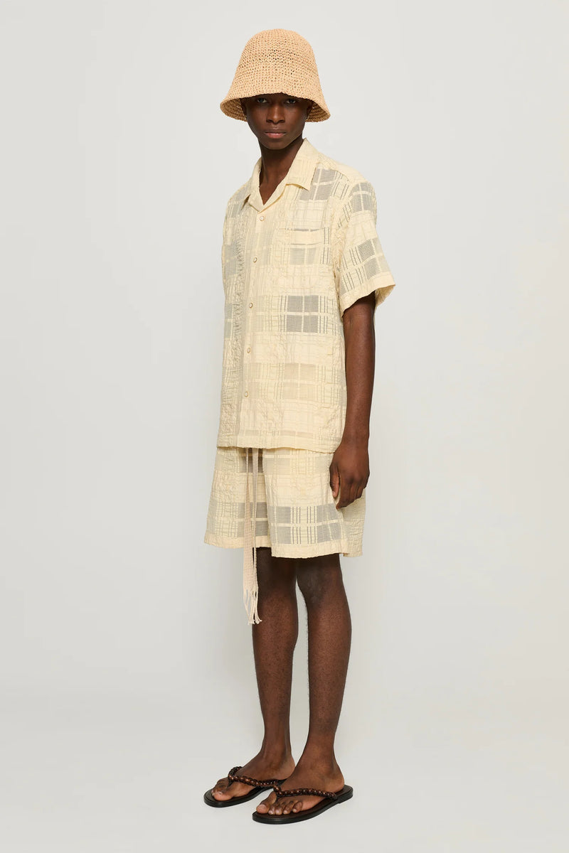 Enzo Beige Sheer Check Shorts