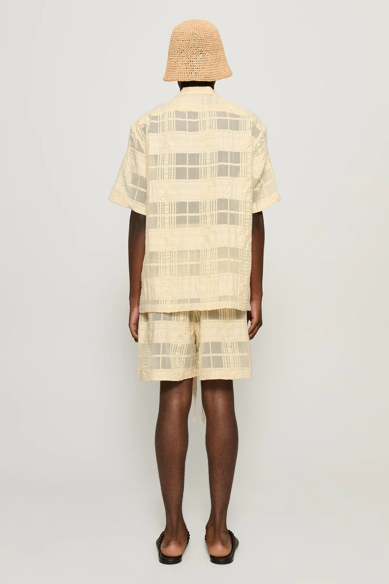 Enzo Beige Sheer Check Shorts