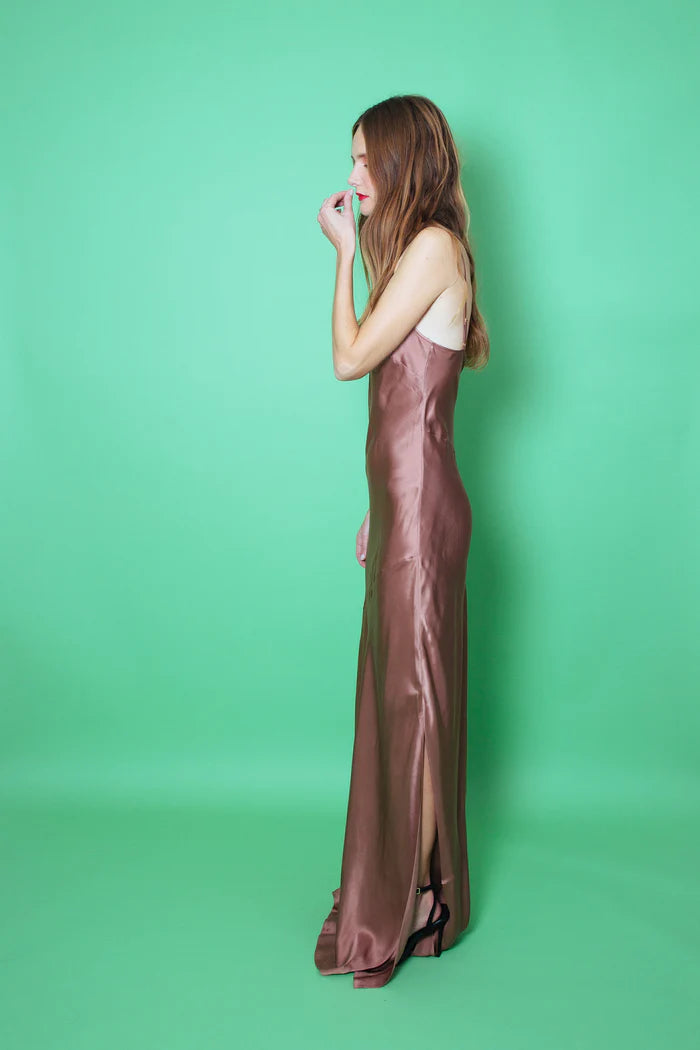 Lotus Satin Bias Slip Dress Lilac