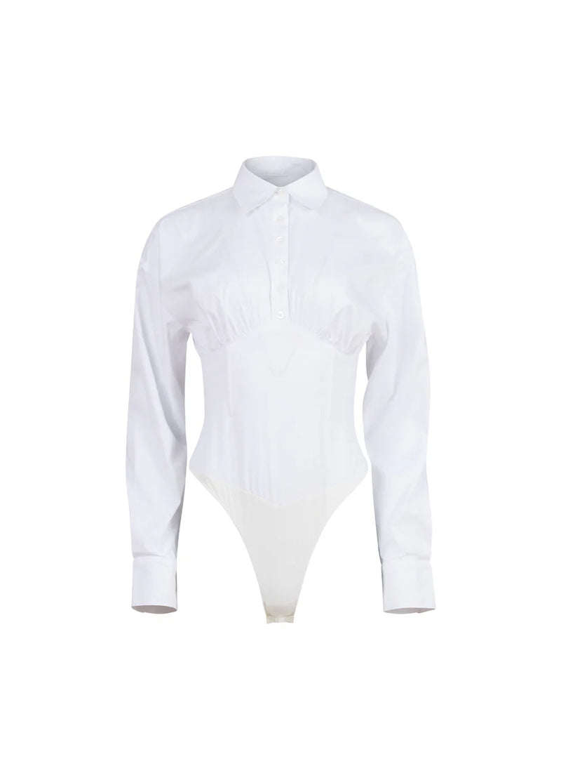 Button Down Bodysuit White