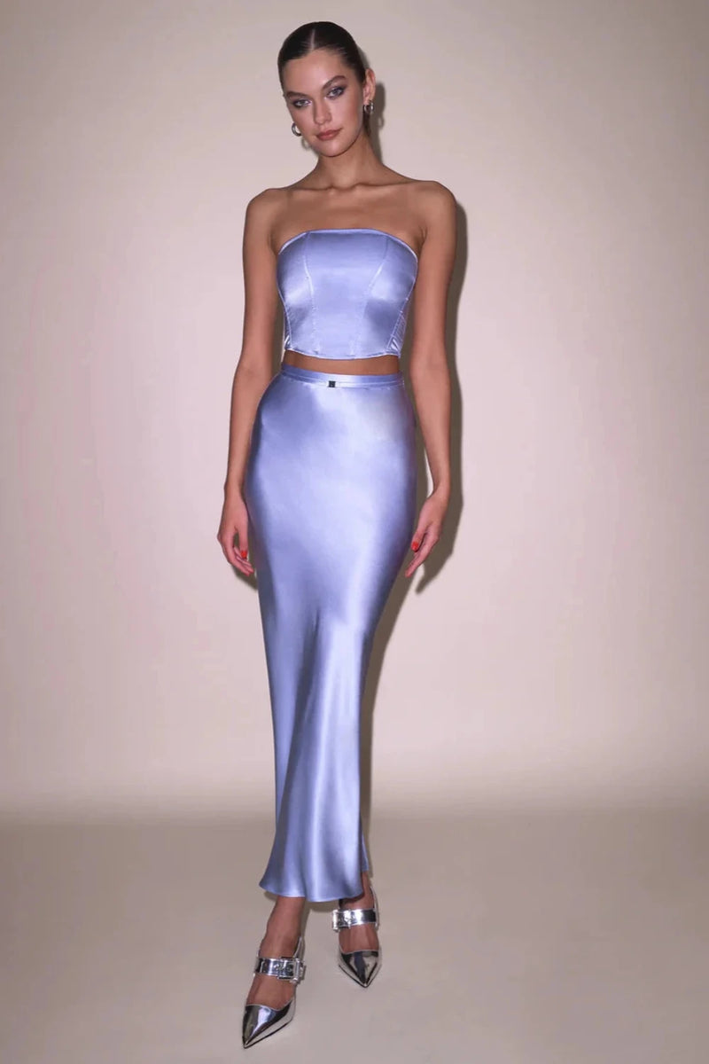Long Silk Bias Skirt Pastel Sky