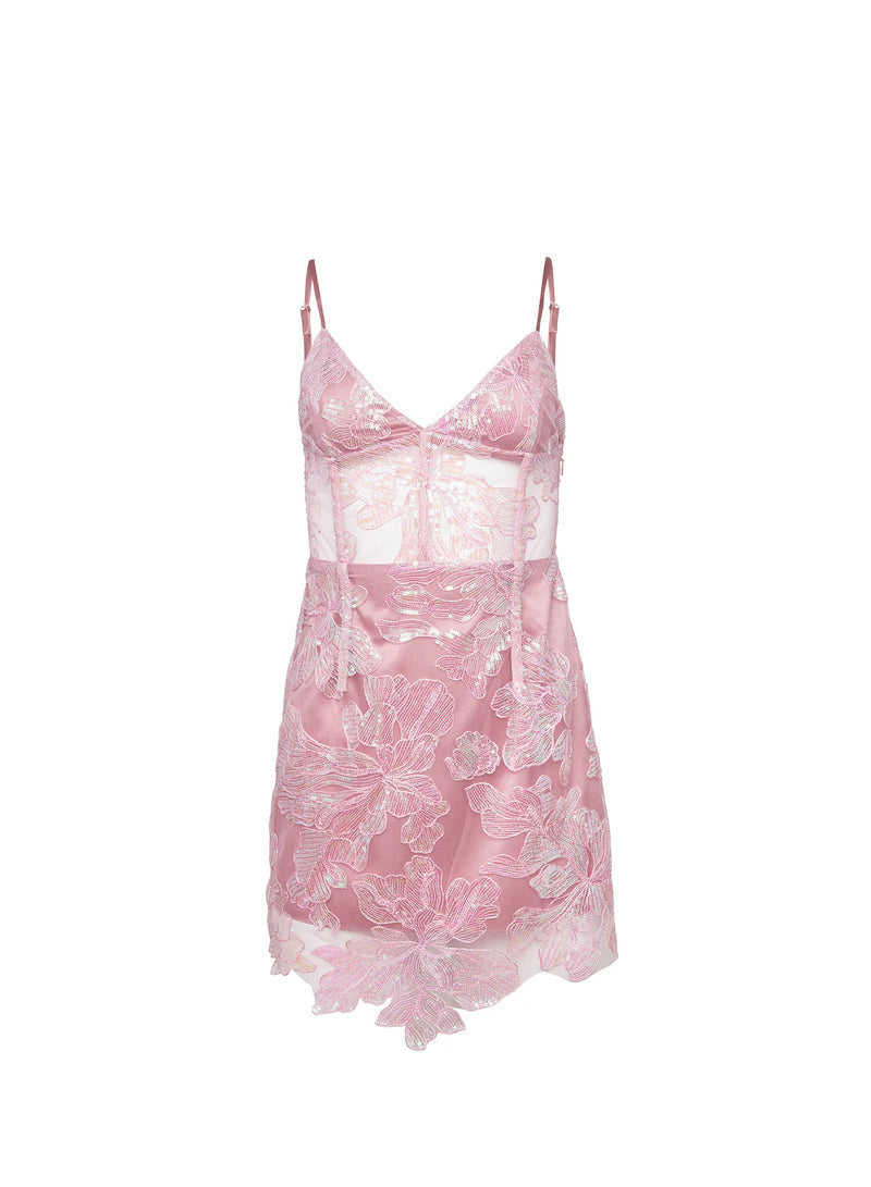 Sequin Floral Embroidered Mini Dress