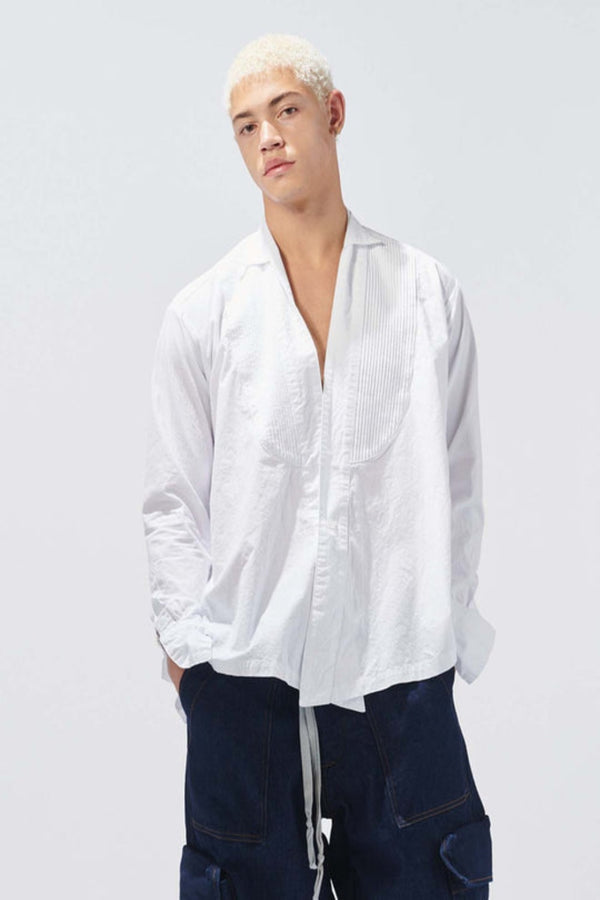 White Military Cotton Tuxedo Shirt