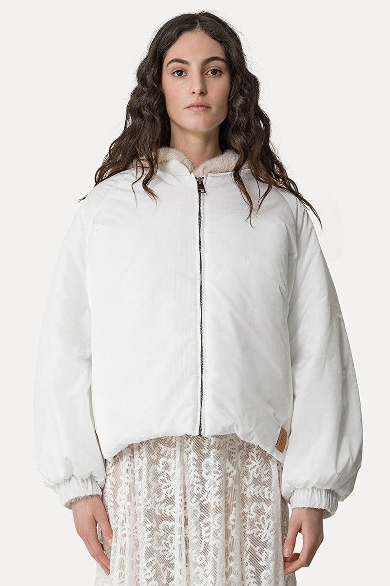FORTE FORTE Padded Nylon Bomber Knitted Edges 0 Frangipani