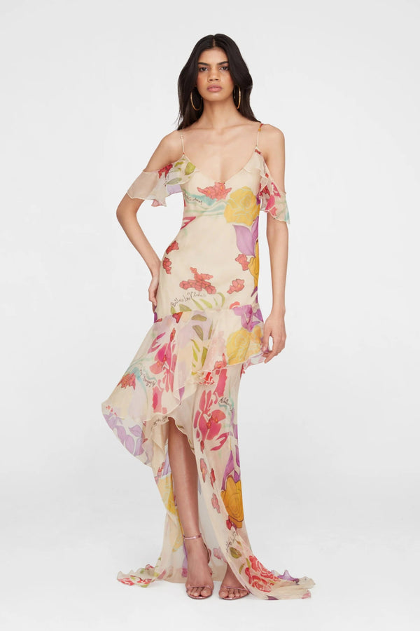Flores Silk Chiffon Long Dress