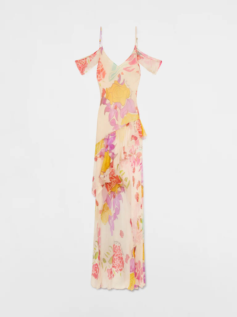 Flores Silk Chiffon Long Dress
