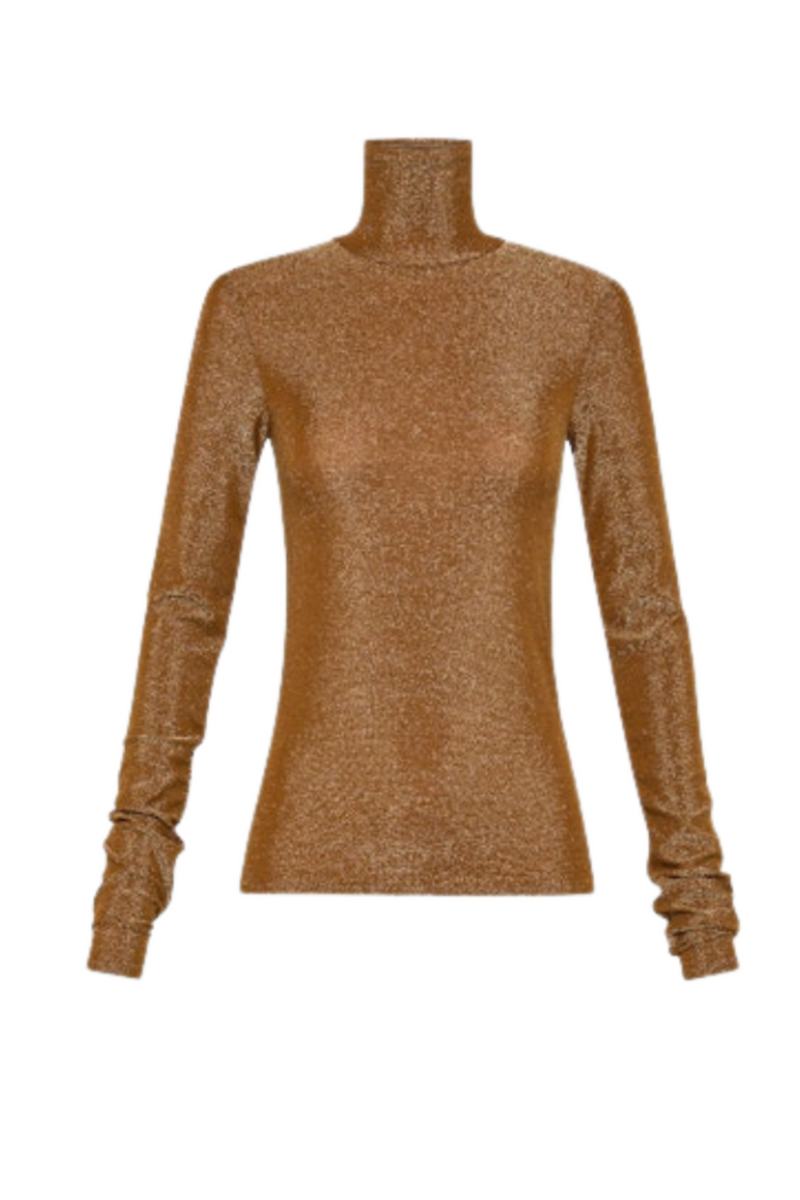 Lurex Jersey Turtleneck T-Shirt Bronze