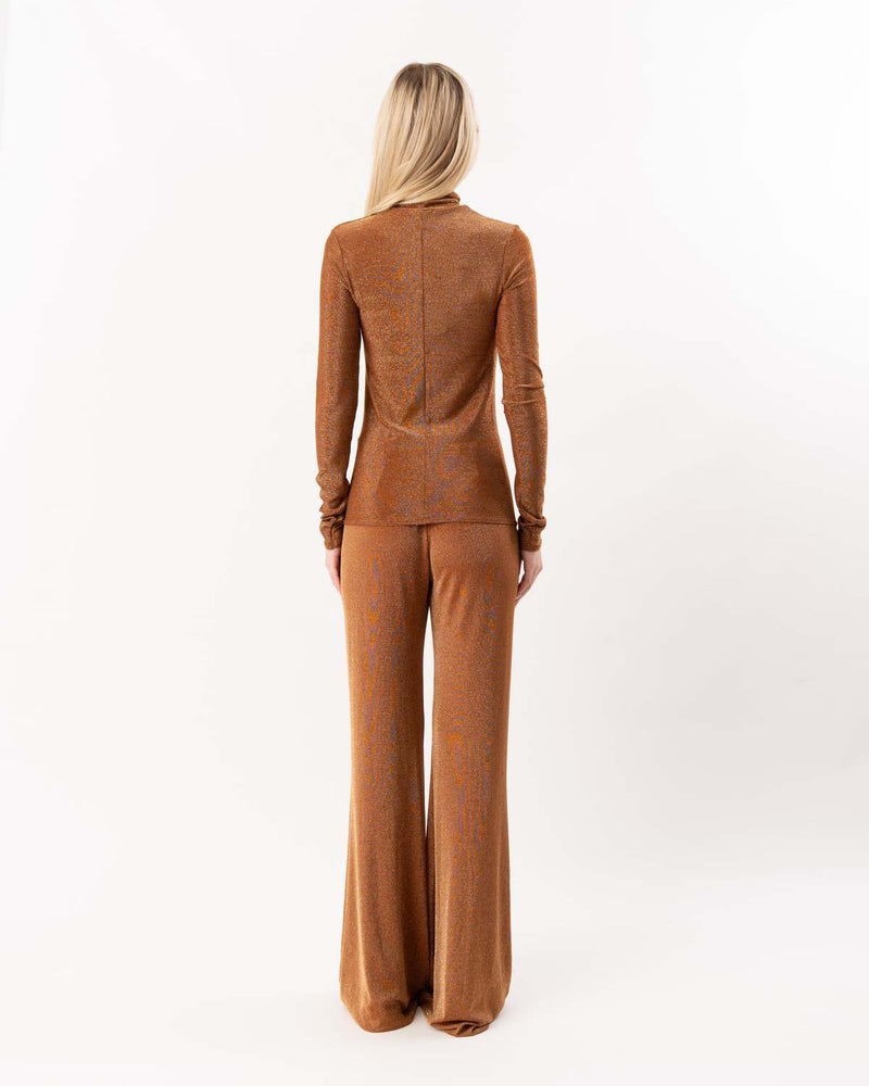 Lurex Jersey Turtleneck T-Shirt Bronze