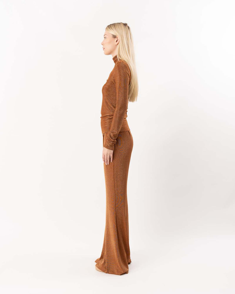 Lurex Jersey Turtleneck T-Shirt Bronze