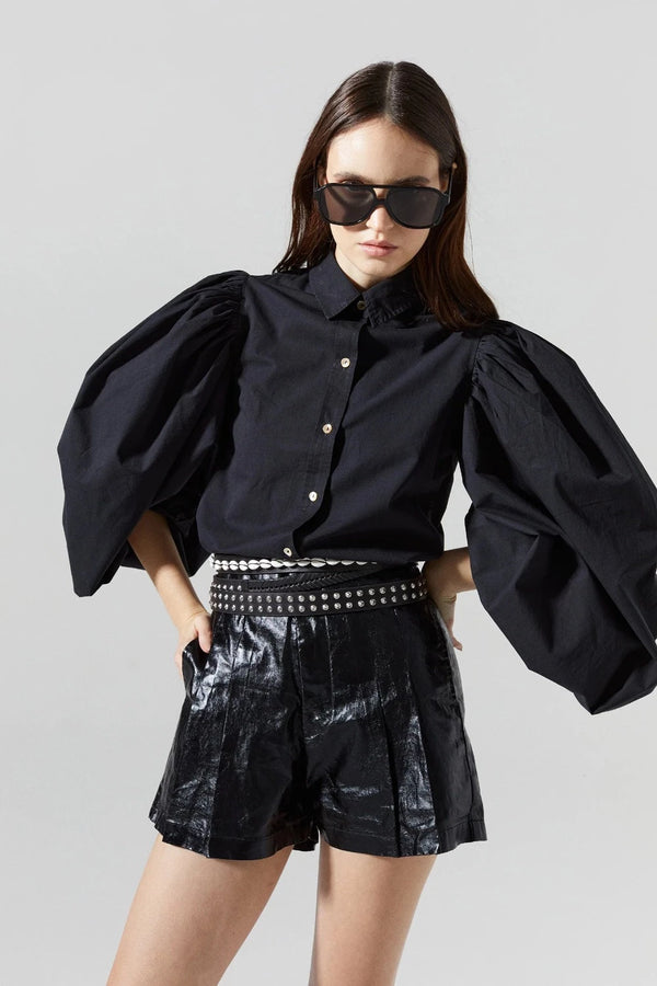 Frida Metallic Linen Shorts Black