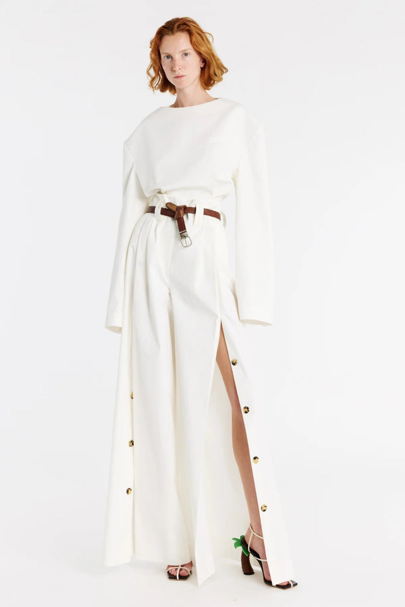 Full Split Wide Leg Trousers White