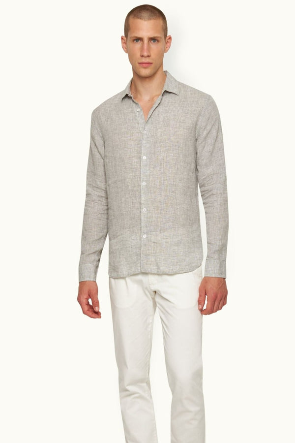 ORLEBAR BROWN Giles Linen CLS II Shirt Graphite-White MEN'S SHIRTS CURIOVIBE, CURIO, FAENA, BAZAAR, MIAMI, SUMMER