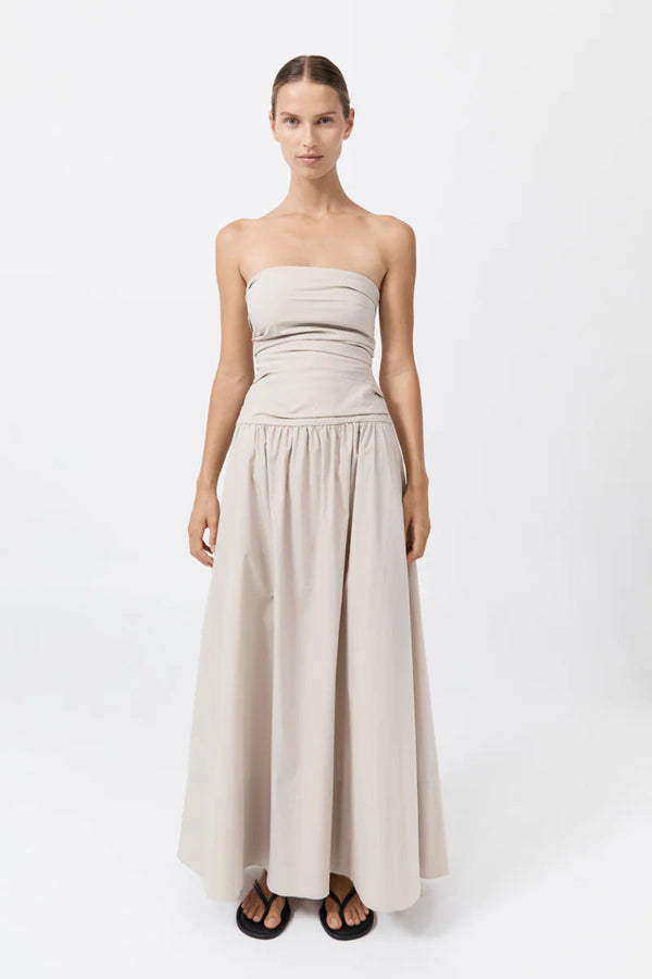 Gathered Strapless Tie Back Dress Creme