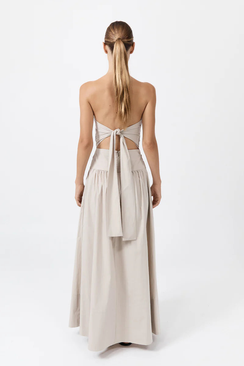 Gathered Strapless Tie Back Dress Creme
