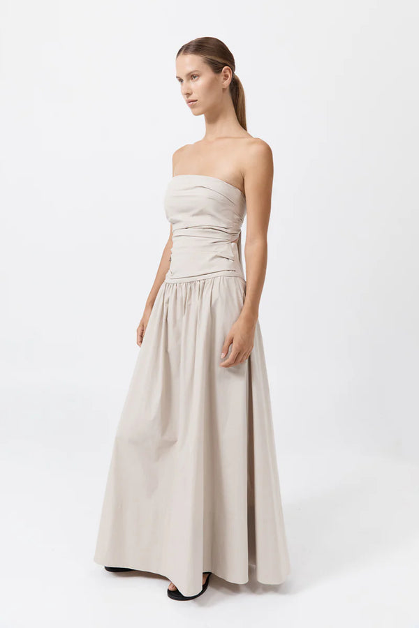 Gathered Strapless Tie Back Dress Creme
