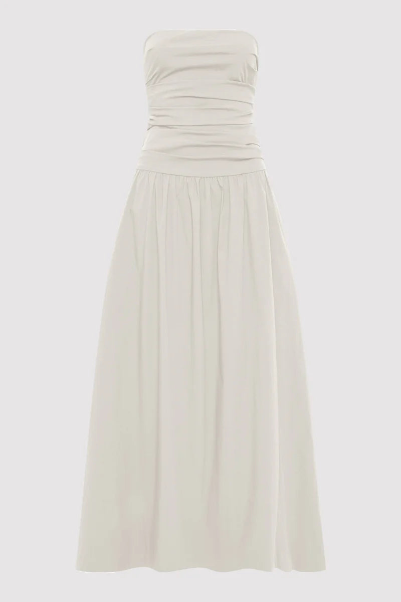 Gathered Strapless Tie Back Dress Creme