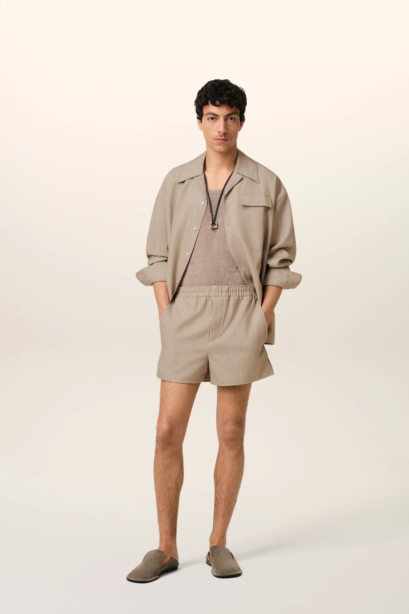 Beige Wool Elasticated Short