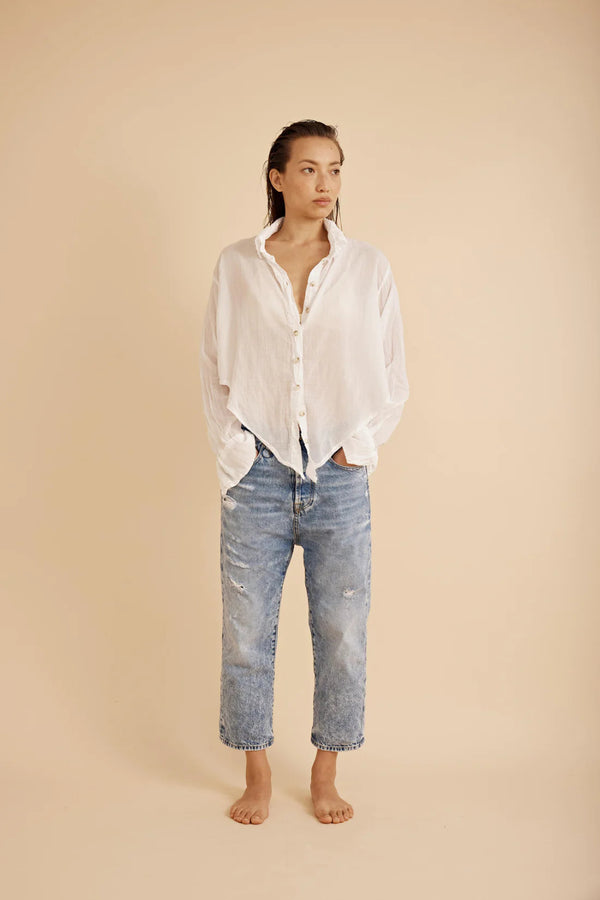 Healy Crop Button Down in Gauze White