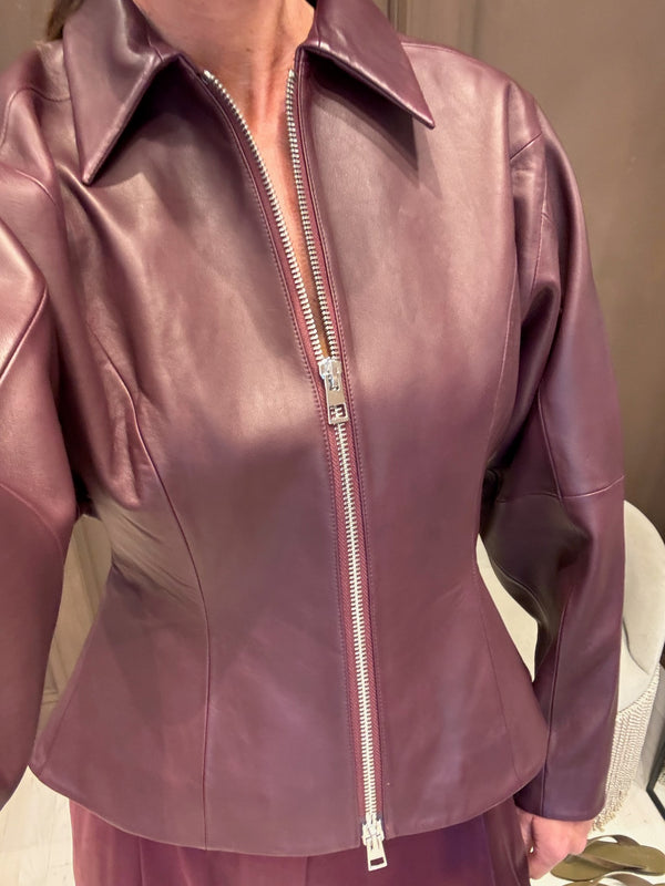 Fitted Leather Jacket Merlot