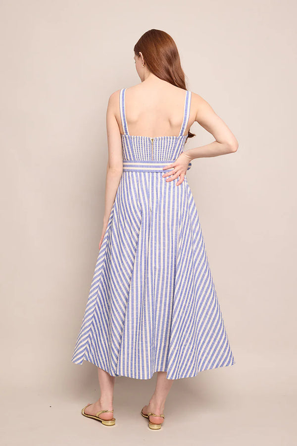 Calypso Dress Ivory-Blue Striped Seersucker