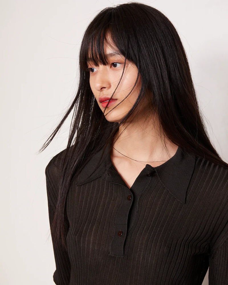 Jana Ribbed Polo Dark Coffee