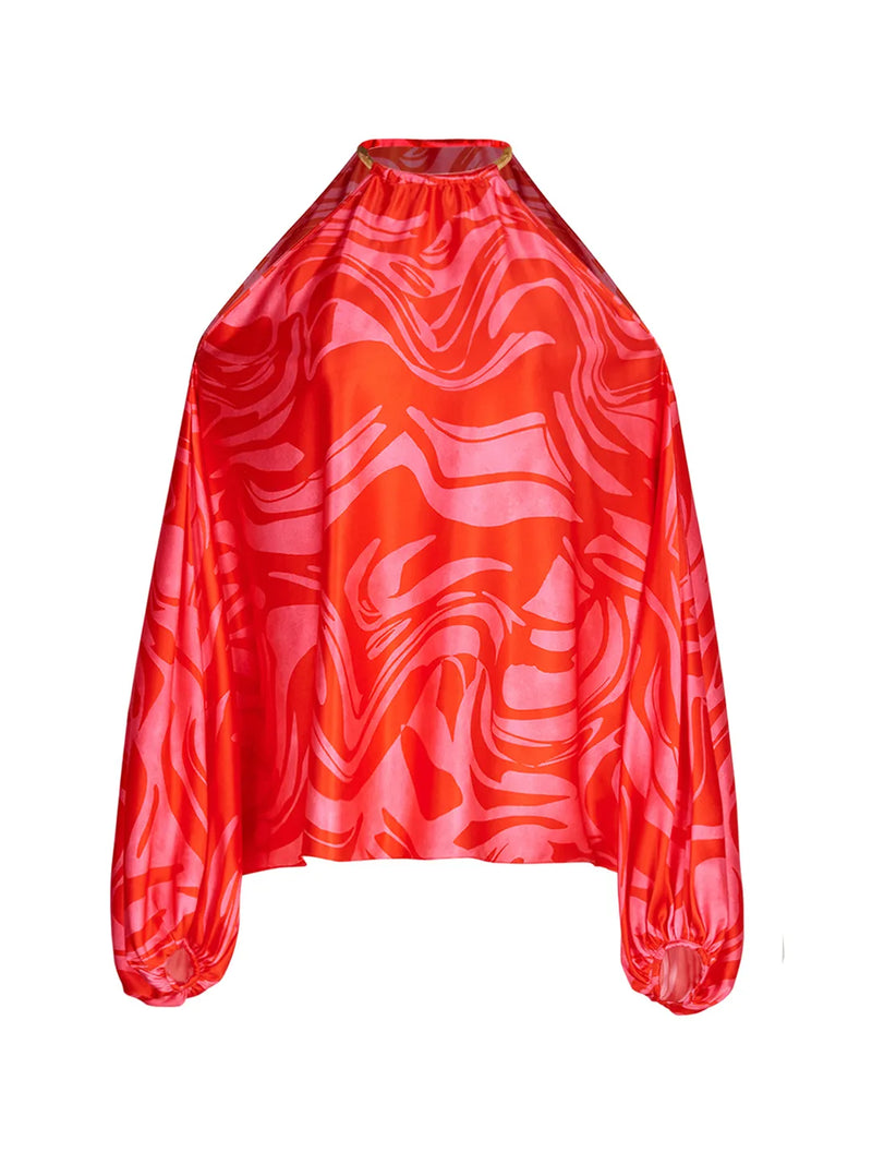Janina Blouse Pink Red Marble