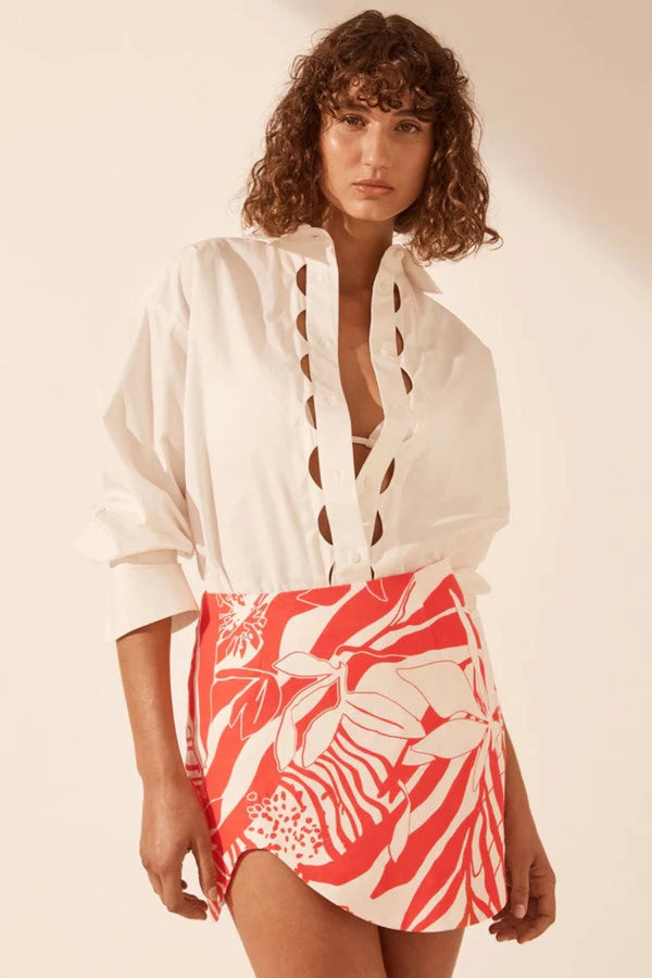 Josephine Scallop Cut Out Oversized Shirt Coconut