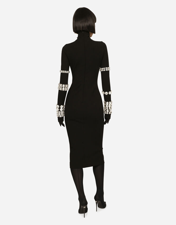 KIM DOLCE&GABBANA Calf-length dress in jersey Milano rib with rhinestones